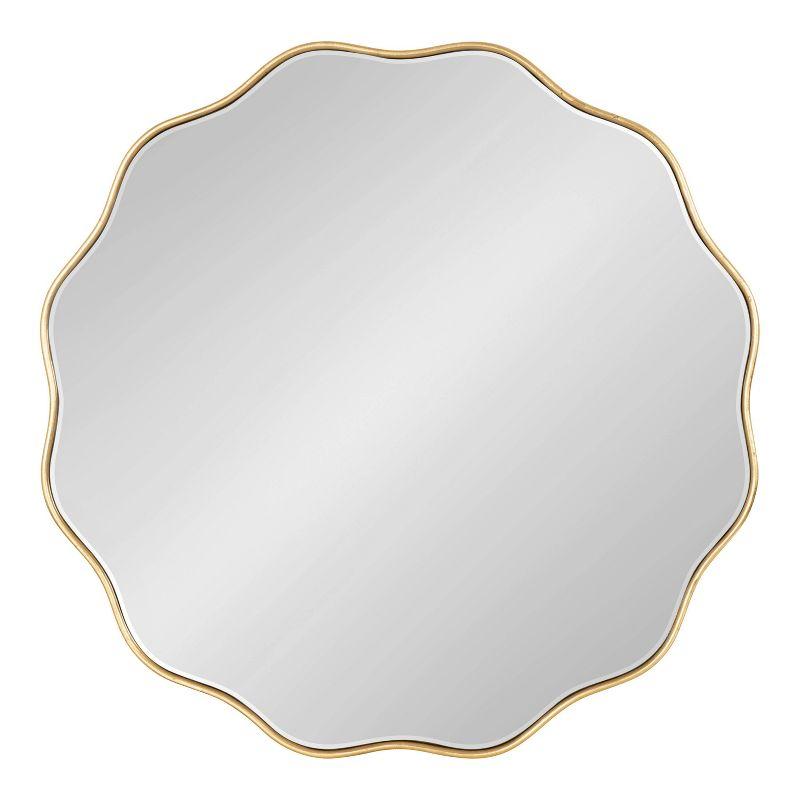 Elegant Viona 29" Round Scalloped Wall Mirror in Gold Finish