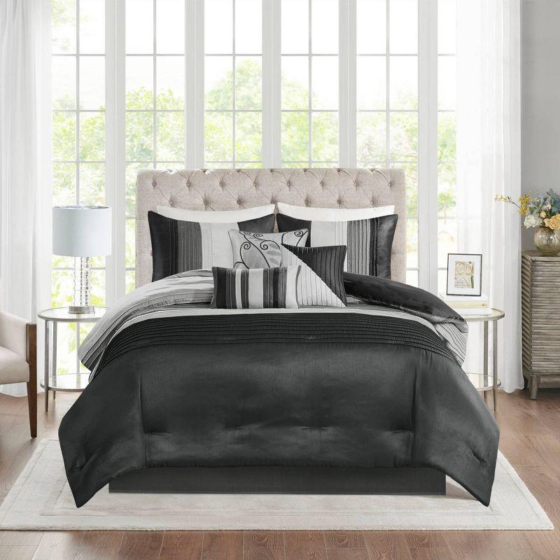 Madison Park Amherst 7 Piece Striped and Pleated Comforter Set & Reviews | Wayfair