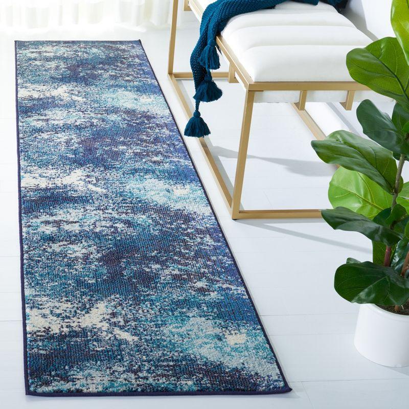 Navy and Ivory Flat Woven Synthetic Runner Rug