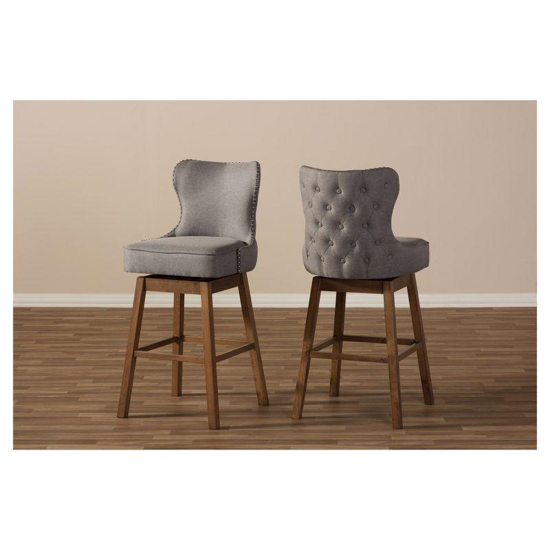 Gradisca Swivel Barstools with Button-Tufting & Nail Heads Trim: Polyester Upholstery - Baxton Studio