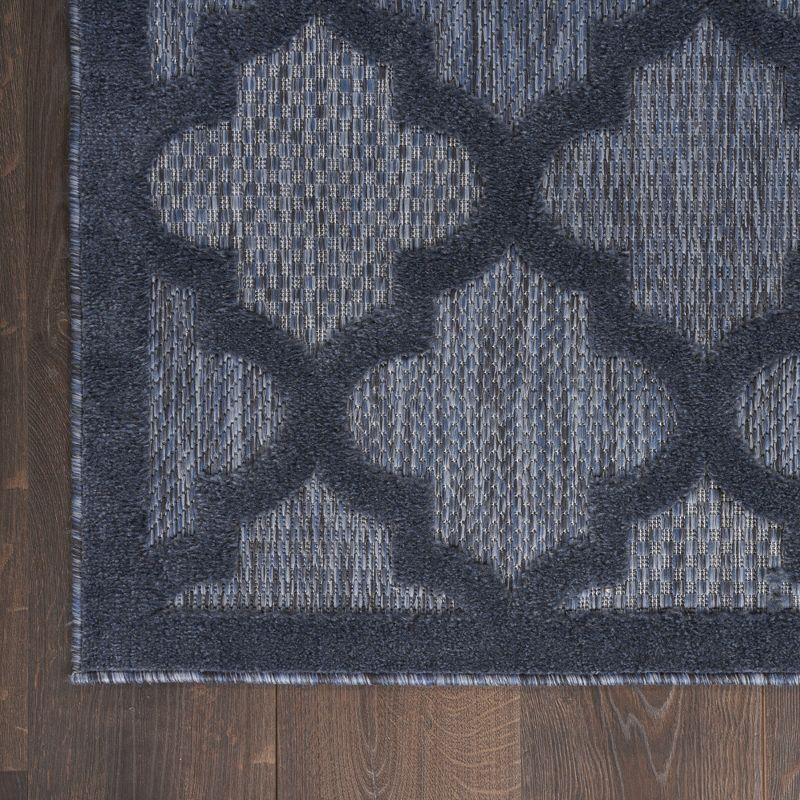 Nourison Easy Care Trellis Flatweave Indoor Outdoor Area Rug 5' x 7' Navy Blue