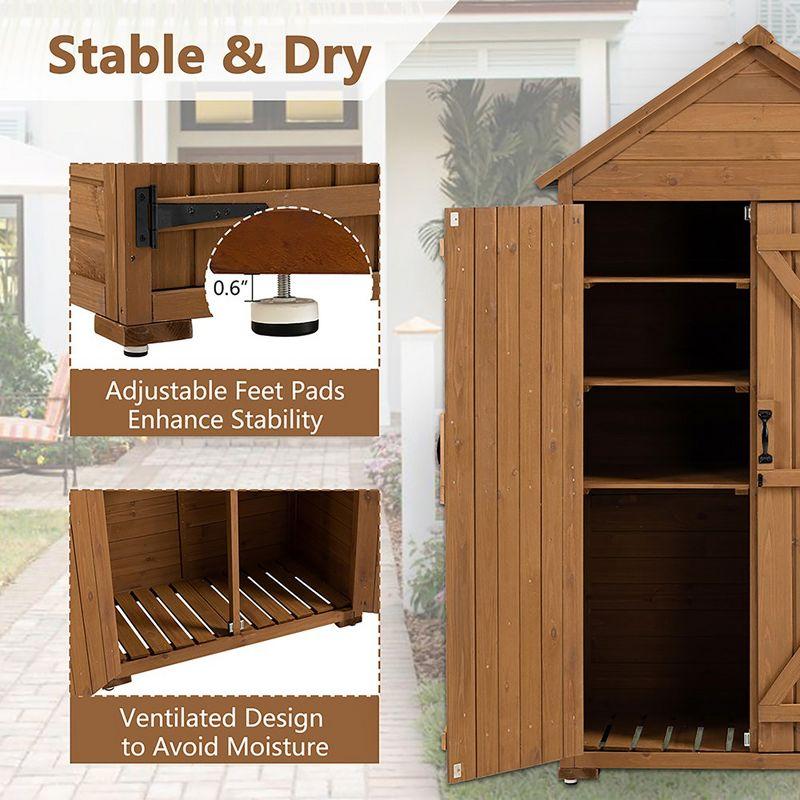 Outdoor Storage Cabinet, Wood Garden Tool Shed, Lockable Garden Shed with Shelves and Latch, Wooden Shed Closet for Lawn Backyard Garden