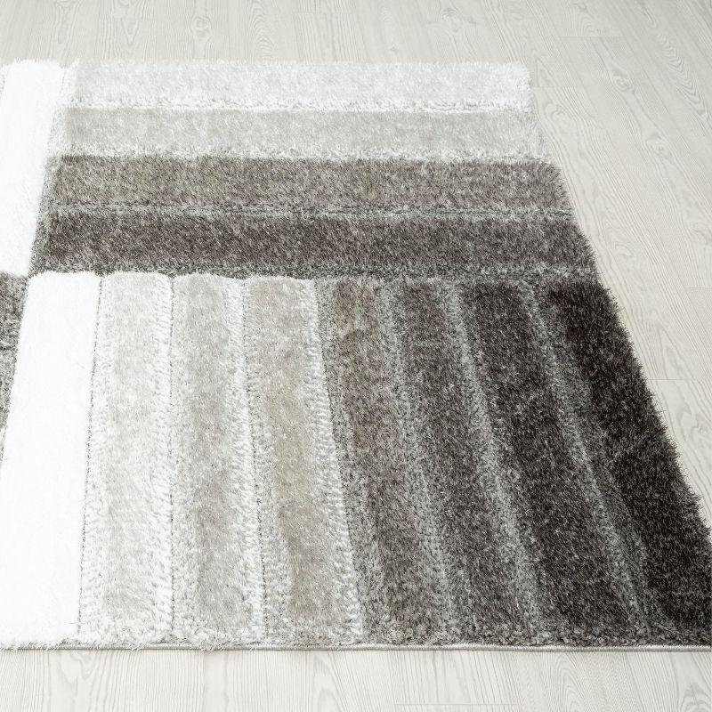 Modern Geometric Gray Shag 8' x 10' Area Rug, Stain-Resistant and Plush