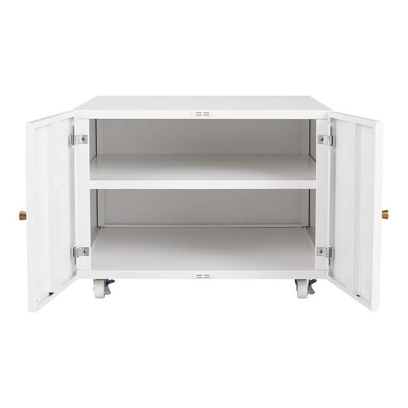 White Steel Mobile Copier Cabinet with 2 Doors and Storage