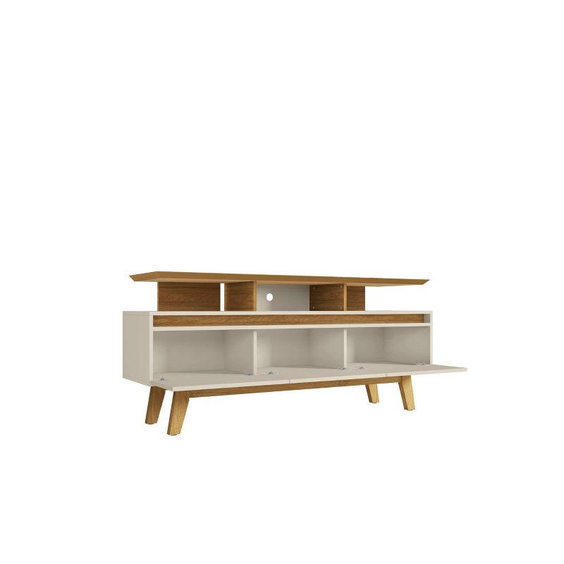 Off White and Cinnamon Mid-Century Modern TV Stand with Cabinet