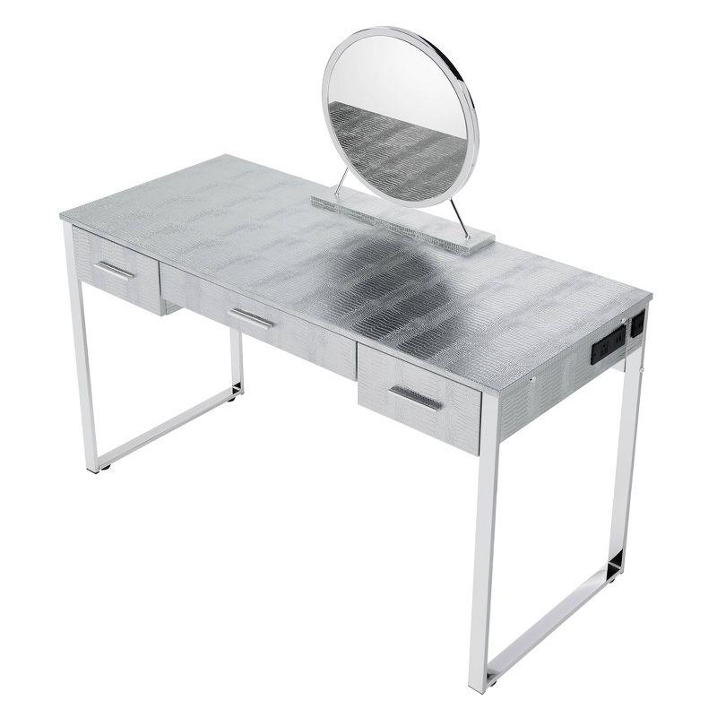 50" Myles Vanity Table Antique White, Chrome Finish - Acme Furniture: Built-in Outlet, USB, Storage