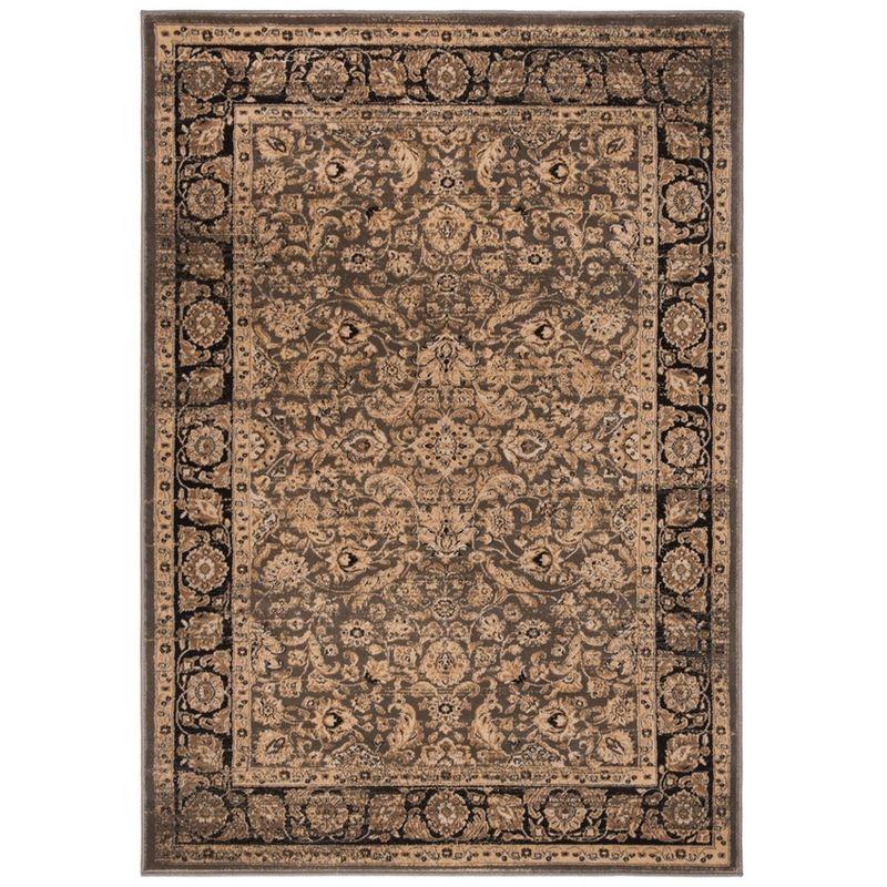 Hand-Knotted Black and Taupe Floral Viscose Area Rug