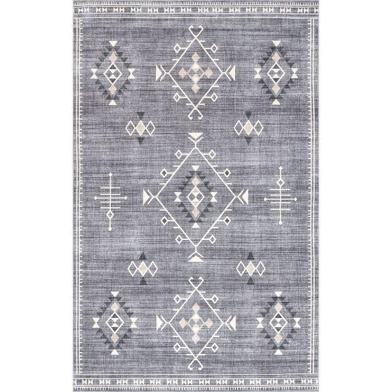 Nuloom Evalyn Southwestern Pet Friendly Machine Washable Area Rug, 5' x 8', Grey