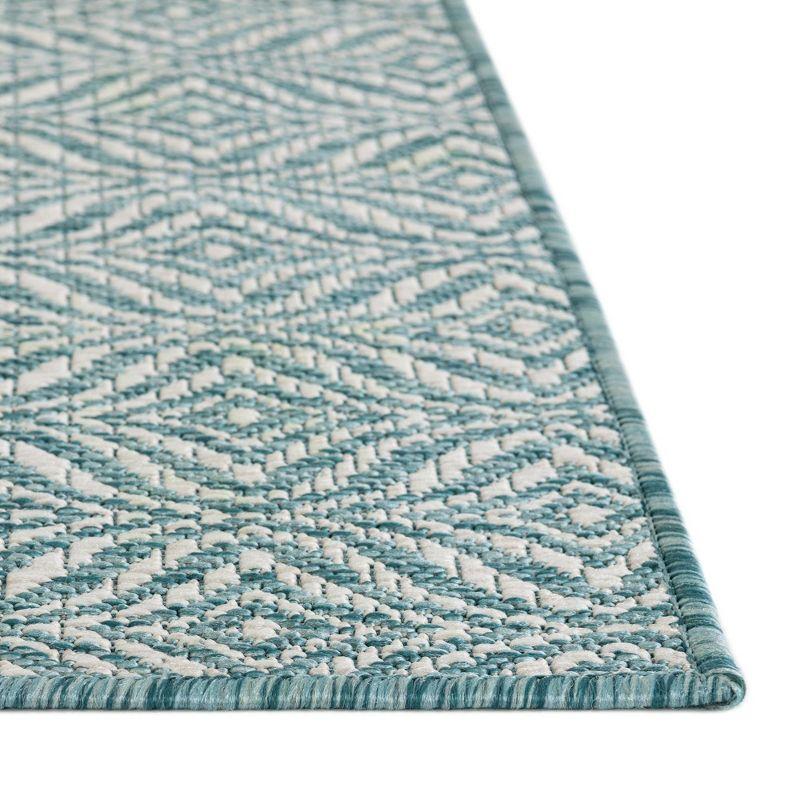 Aqua and Ivory Trellis Outdoor Rectangular Rug