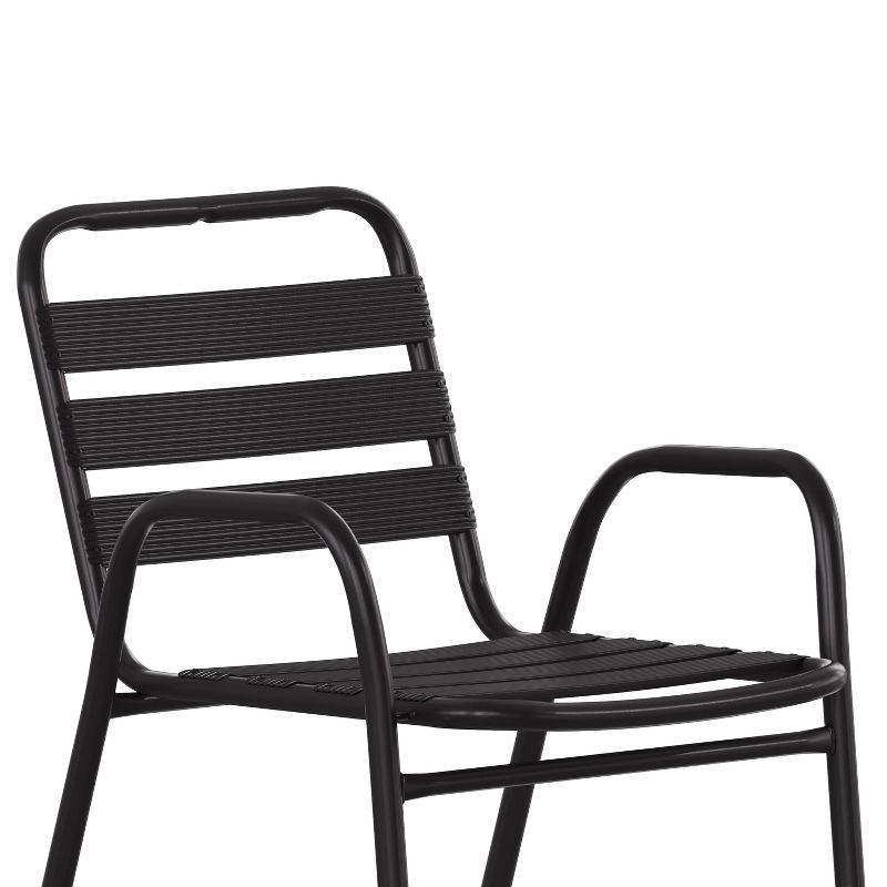 Flash Furniture Lila Commercial Black Metal Indoor-Outdoor Restaurant Stack Chair with Metal Triple Slat Back and Arms