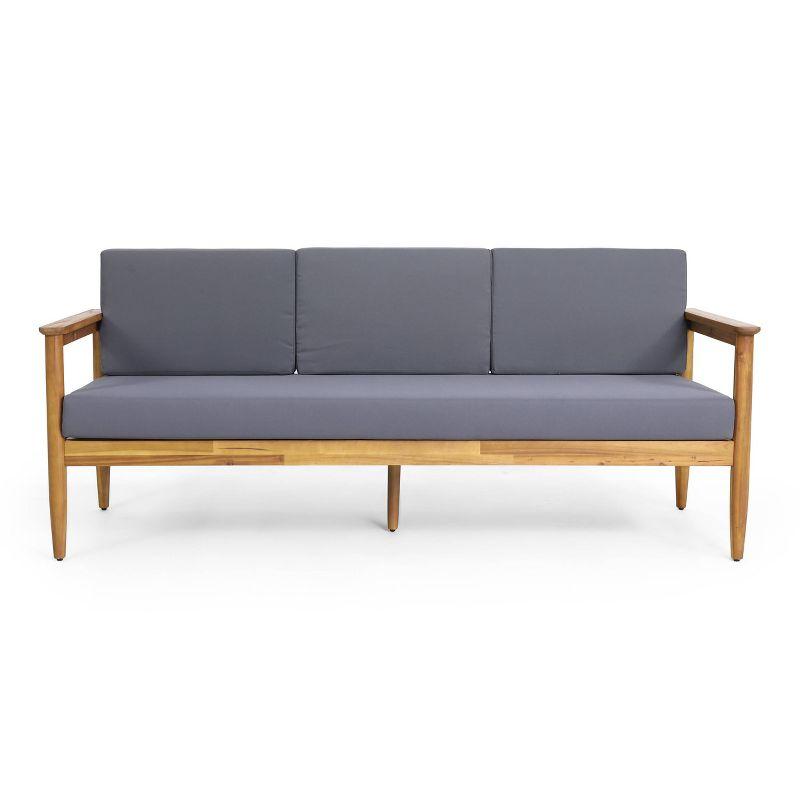 Magnolia Patio Acacia Wood 3 Seater Sofa: Water-Resistant Cushions, Slat Design - Christopher Knight Home