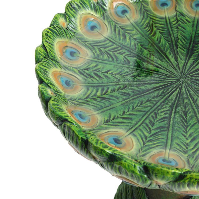 LuxenHome 20" Elegant Tall Peacock Outdoor Resin Bird Bath with Elegant Feather Basin for Garden, Patio Multicolored