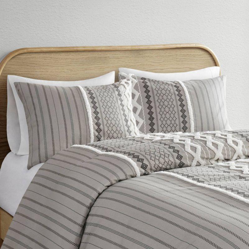 Gray Geometric Cotton King/Cal King Duvet Cover Set