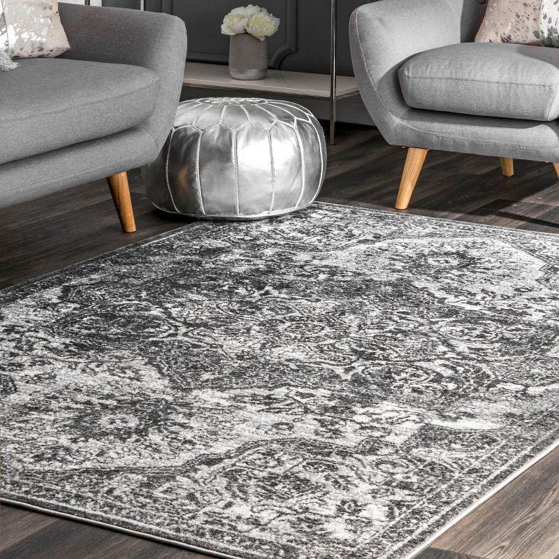 Gray Medallion 9' x 12' Stain-Resistant Synthetic Area Rug