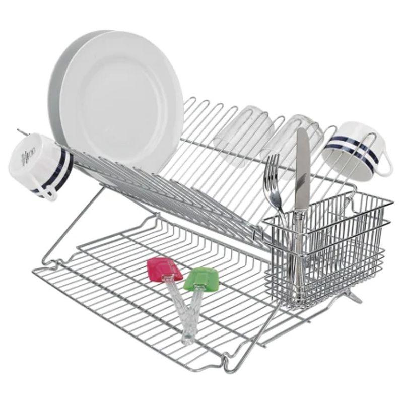 Better Houseware Extra-Large Metallic Folding Dish Rack in Silver