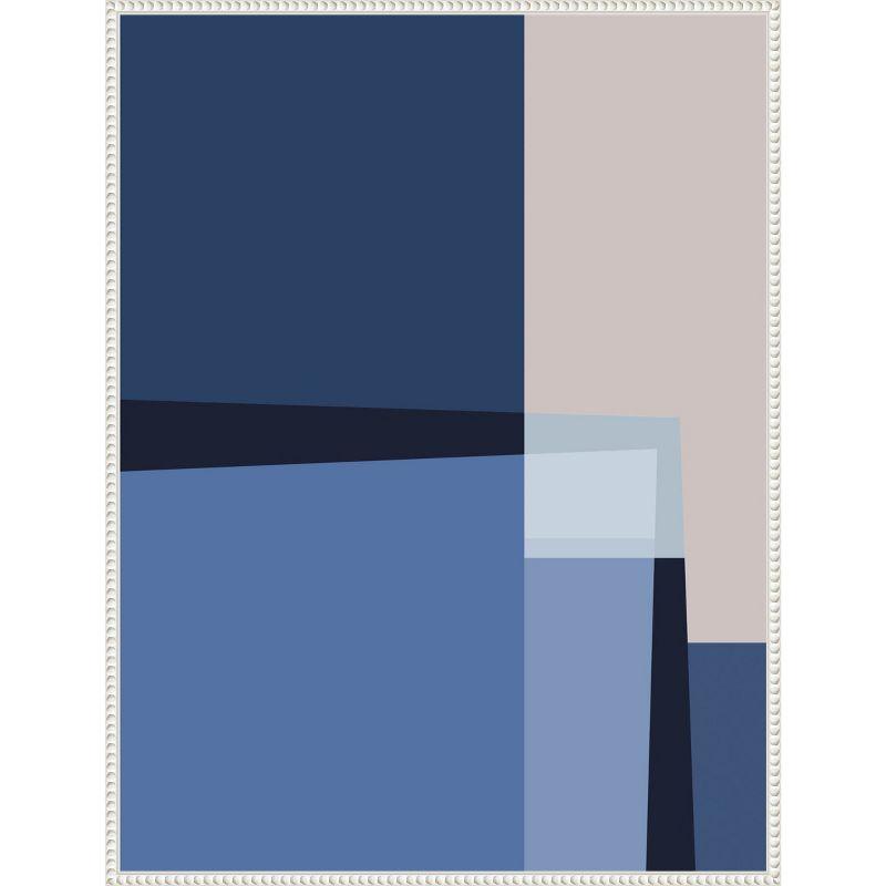 Blue Lines Abstract Canvas Art with White Beaded Frame