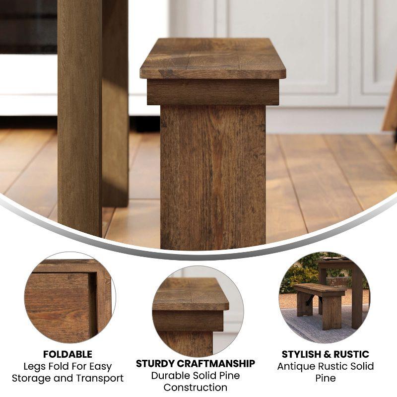 Merrick Lane 40" x 12" Antique Rustic Solid Pine Folding Farmhouse Style Bench