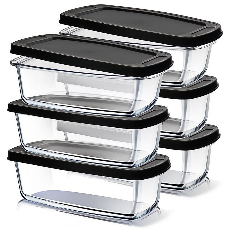 Joytable Set of 6 Bread Loaf Pans with Airtight Lids, 1.9 Quart Deep Rectangular Glass Food Storage Containers