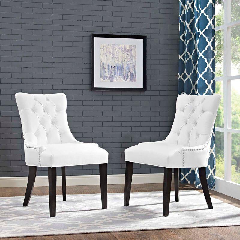 Set of 2 Regent Dining Side Chair Vinyl White - Modway: Tufted, Nailhead Trim, Padded, Wood Legs