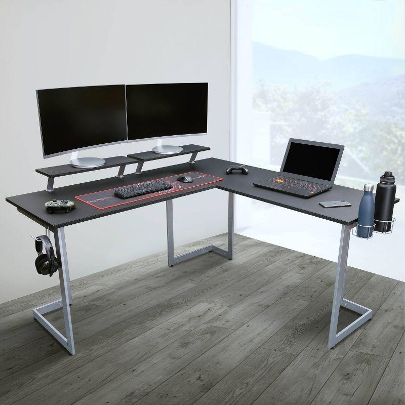 Techni Sport Warrior L-Shaped Gaming Desk with Cup Holders and Headphone Hook