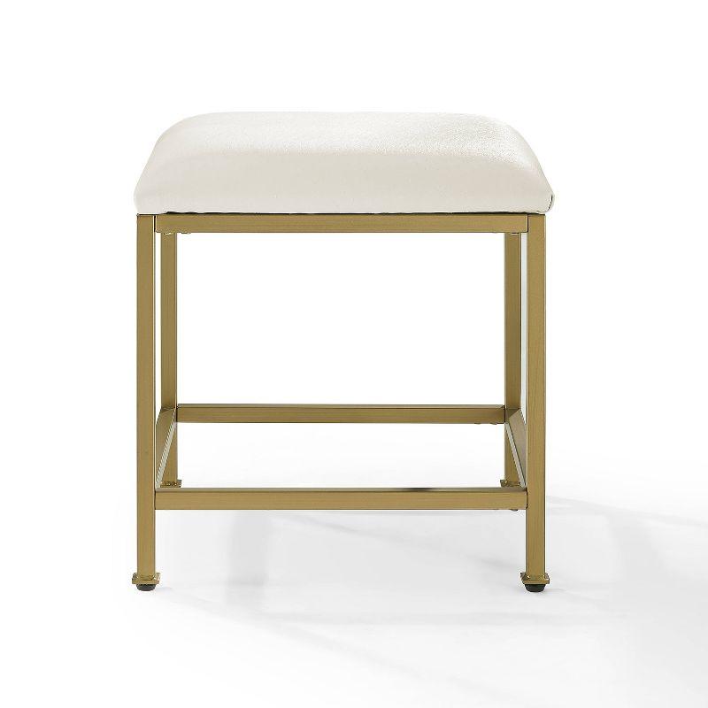 White and Gold Modern Vanity Stool with Plush Seat