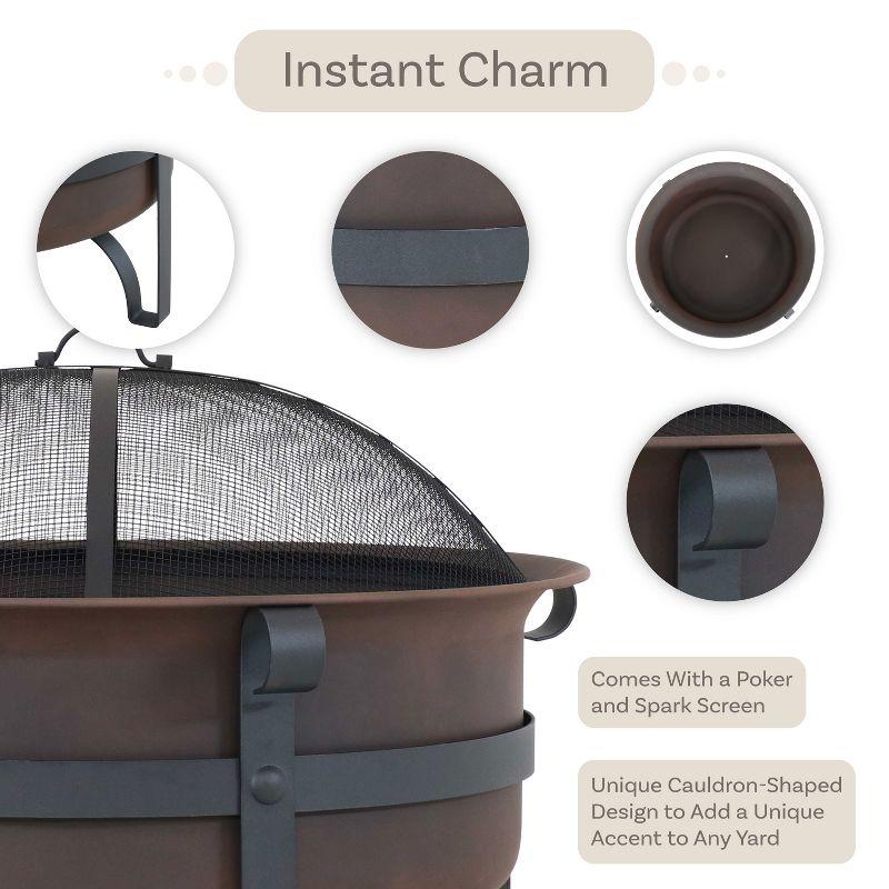 Sunnydaze Outdoor Camping or Backyard Large Round Cauldron Fire Pit Bowl with Log Poker and Spark Screen - 29"