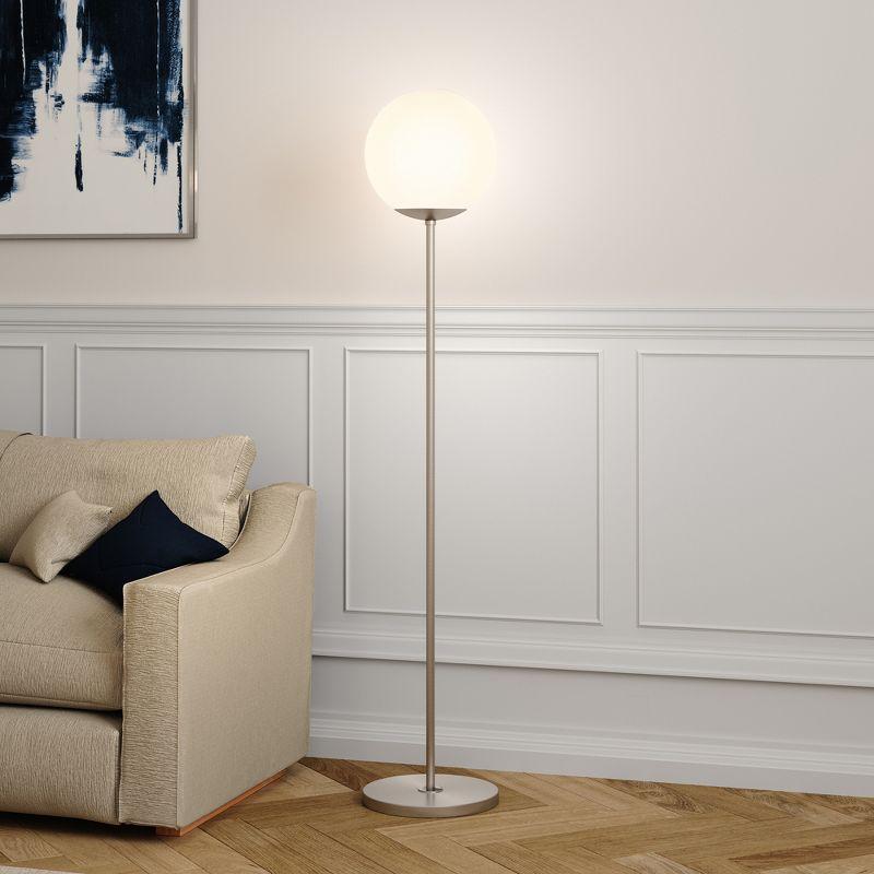 Elevated Nickel Globe & Stem Floor Lamp with White Sphere