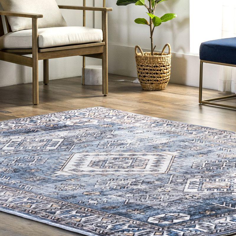 Luxuriously Soft Blue Synthetic 38" Rectangular Area Rug