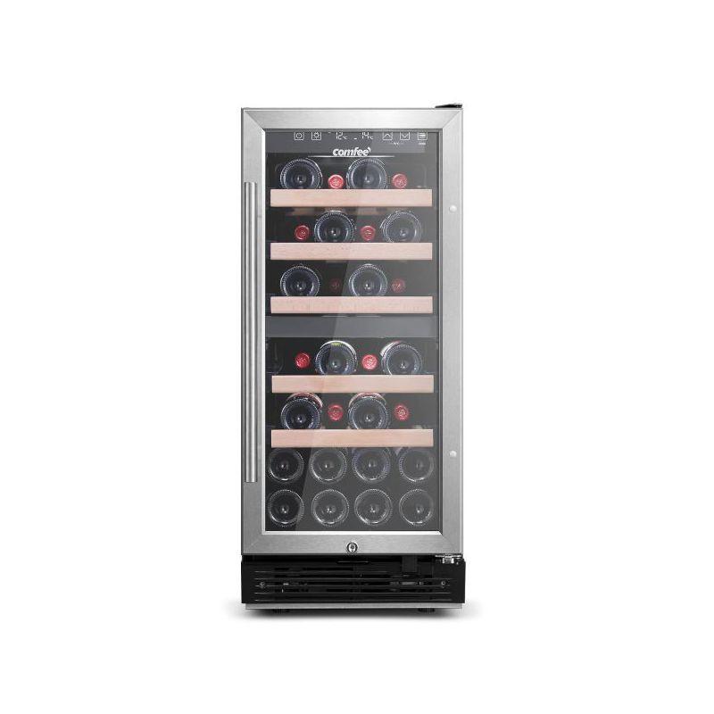 Comfee 28-Bottle Dual Zone Stainless Steel Wine Cooler with Digital Control