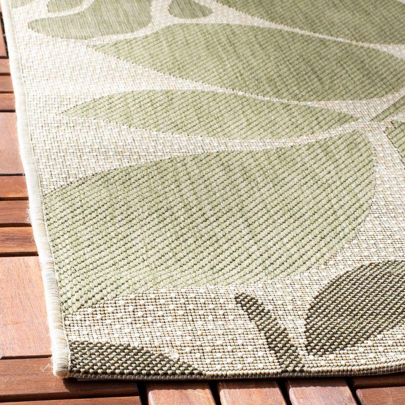 Green and Beige Floral Synthetic Outdoor Area Rug