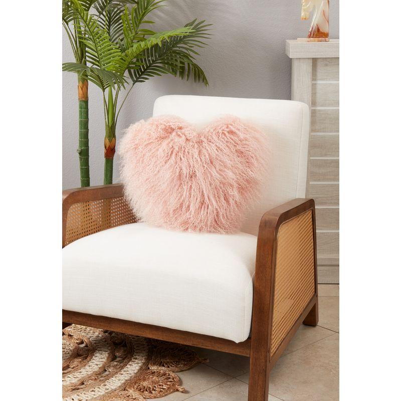 Saro Lifestyle Lush and Luxe Heart-Shaped Mongolian Lamb Fur Poly Filled Throw Pillow