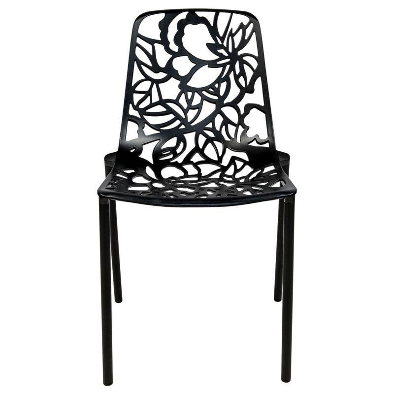 LeisureMod Devon Modern Aluminum Outdoor Stackable Dining Chair, Black