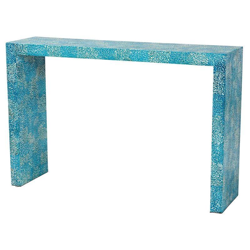 Blue Mother of Pearl Wood Console Table with Storage