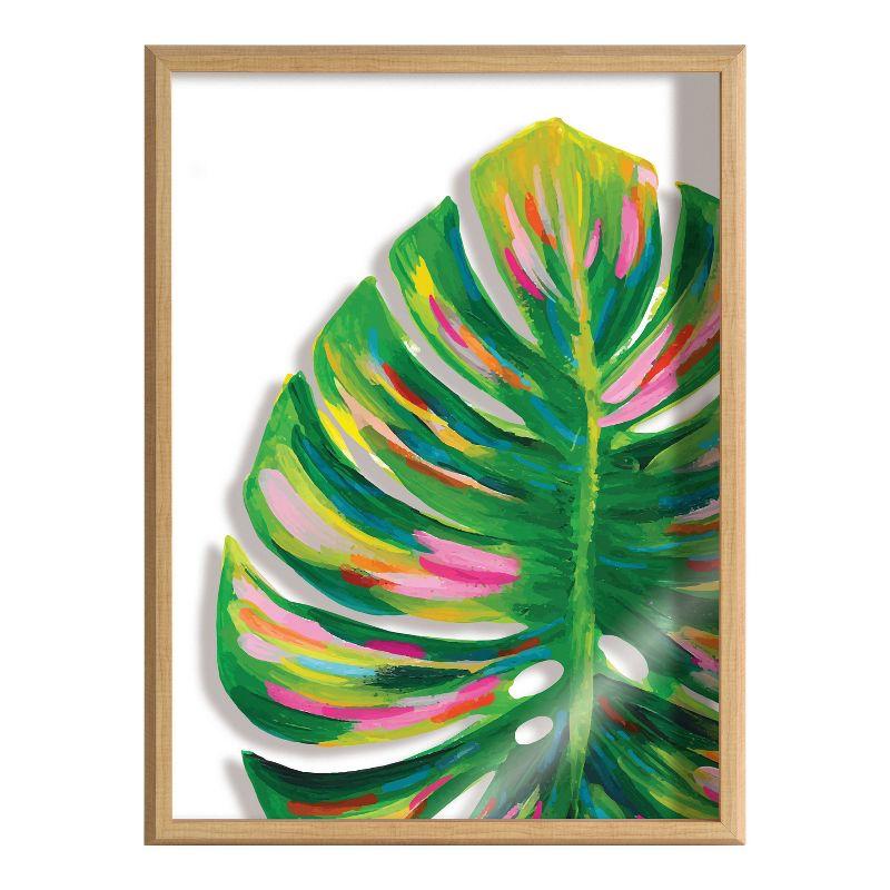 Monstera Plant Framed Glass Print with Natural Polystyrene Frame