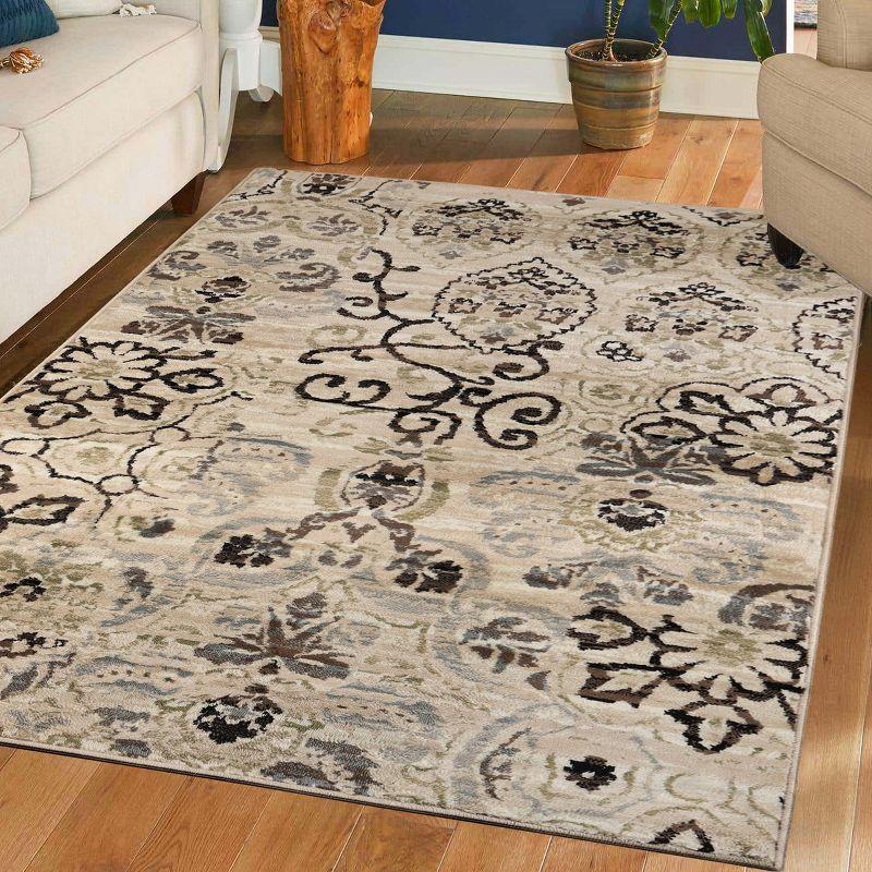 Modern Floral Damask Indoor Runner or Area Rug - Blue Nile Mills