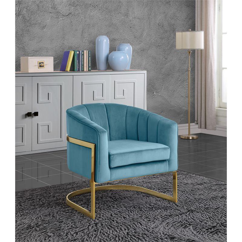 Meridian Furniture Carter Aqua Velvet Accent Chair with Stainless Steel Base