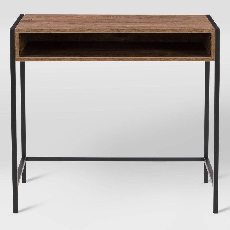CorLiving Auston Wood Grain Desk Brown: 34" Modern Laminated Office, Open Storage Shelf