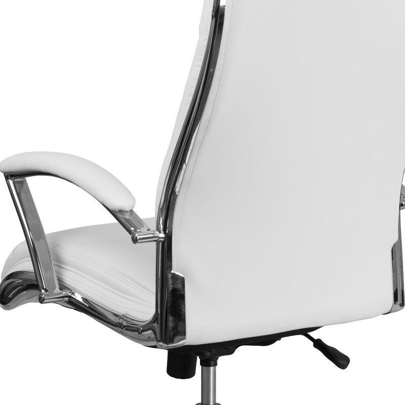 White High Back Leather Executive Swivel Office Chair with Chrome Base