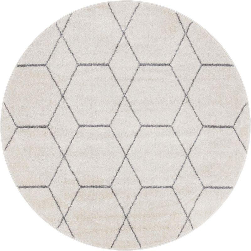 Ivory and Gray Round Trellis Synthetic Area Rug