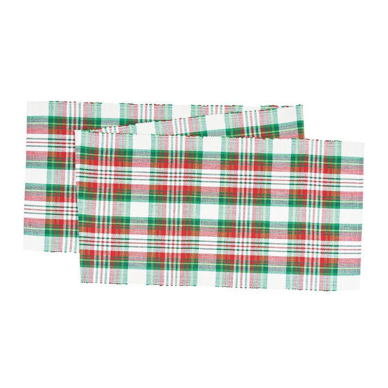 Festive Red and Green Plaid Cotton Table Runner