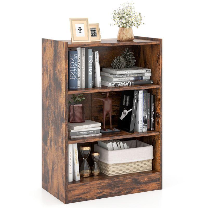 Rustic Brown 3-Tier Adjustable Wood Bookcase