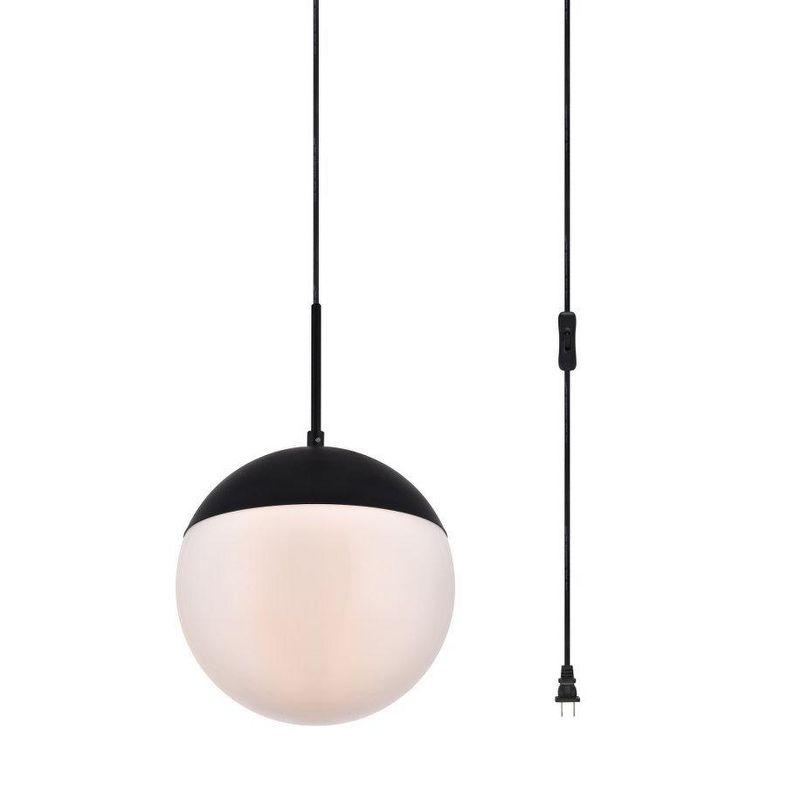 Elegant Lighting Eclipse 1 Light Black plug in pendant With Frosted White Glass