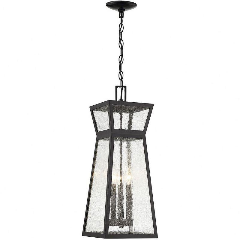 Millford Matte Black 3-Light Outdoor Hanging Lantern with Seeded Glass