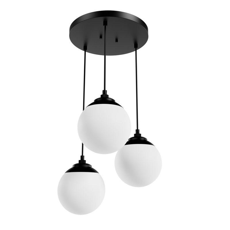 Hepburn Matte Black 3-Light Globe Cluster Pendant with White Glass