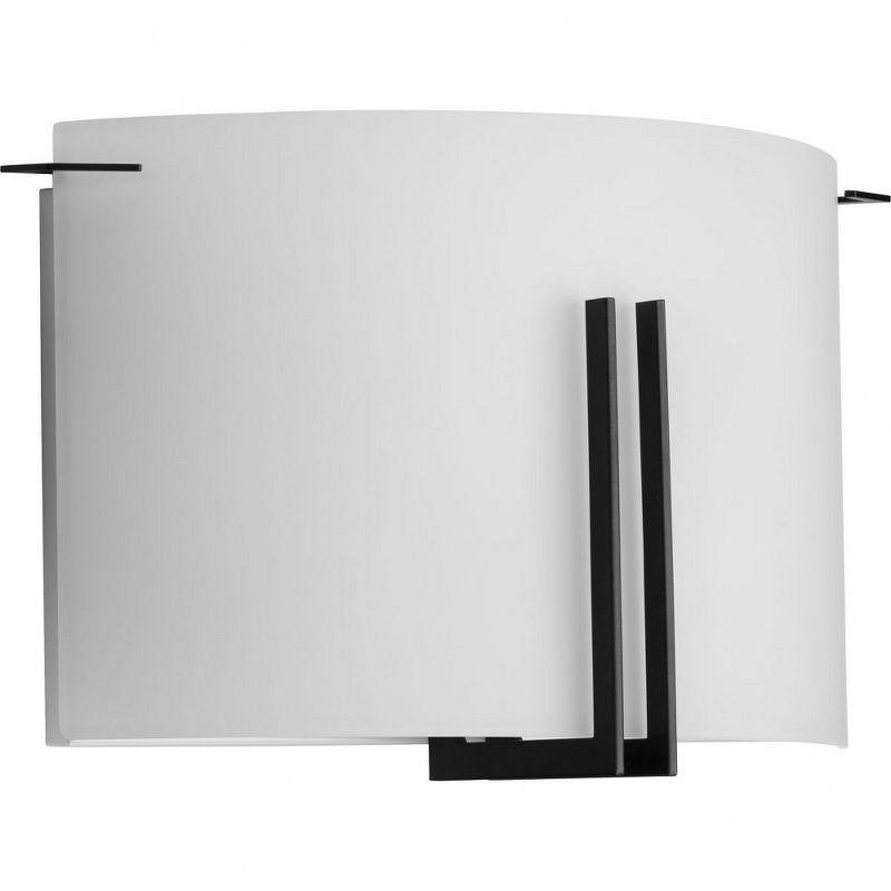 Progress Lighting, Modern Glass, 2-Light Wall Sconce, Matte Black, Etched Glass, Steel.