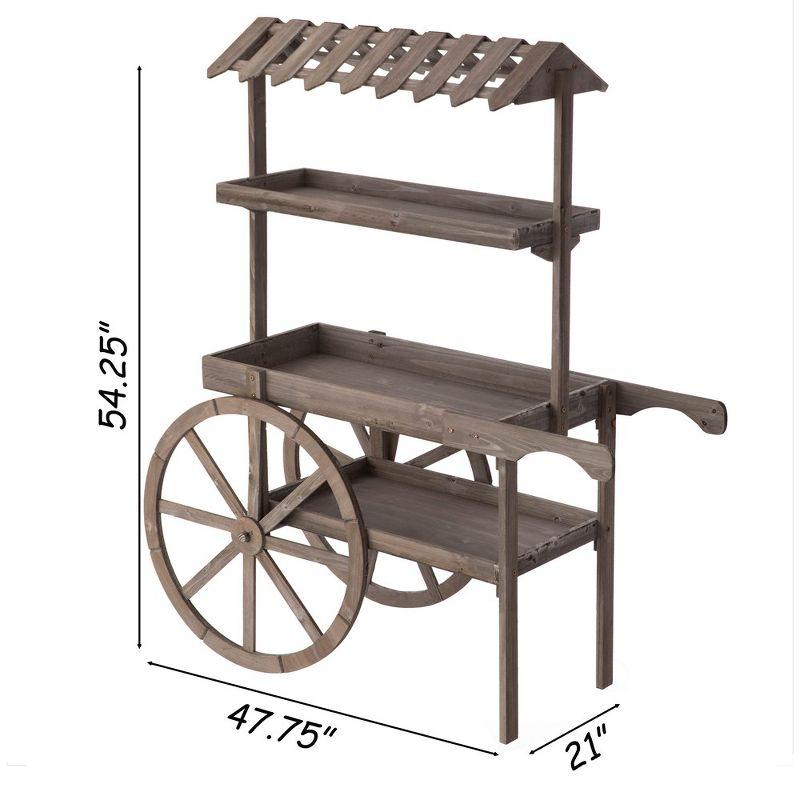 Antique Rustic Solid Wood decor Display Rack Cart Wood Plant Stand 3 Tier with Wheels for Display, Wood Wagon with Shelves for Plants and More