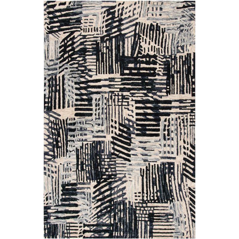 Black and Ivory Hand-Tufted Wool 5' x 8' Area Rug