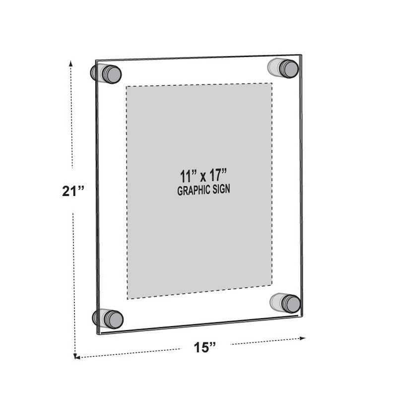 Azar Displays Floating Acrylic Wall Frame with Silver Stand Off Caps: 11" x 17" Graphic Size, Overall Frame Size: 15" x 21"