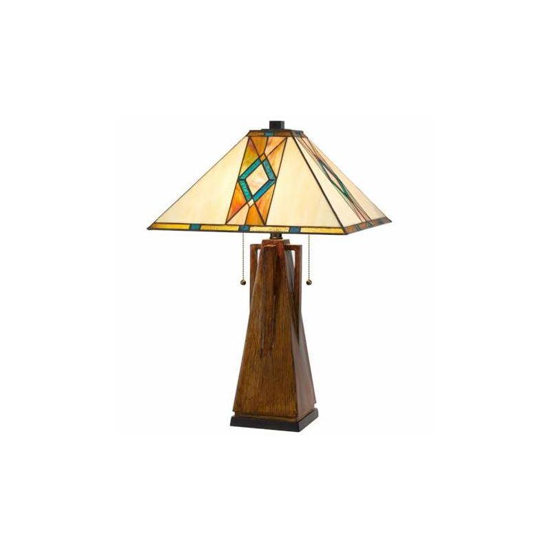 Cal Lighting 60W x 2 Tiffany table lamp with pull chain switch with resin lamp body