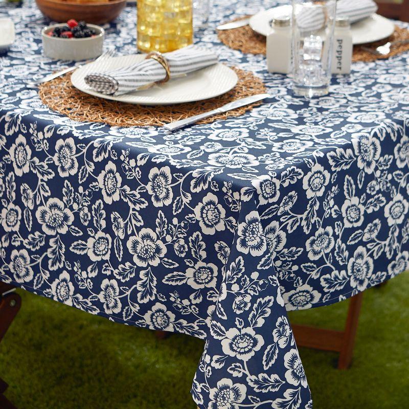 Design Imports  Nautical Blue Floral Print Outdoor Tablecloth 60 Round